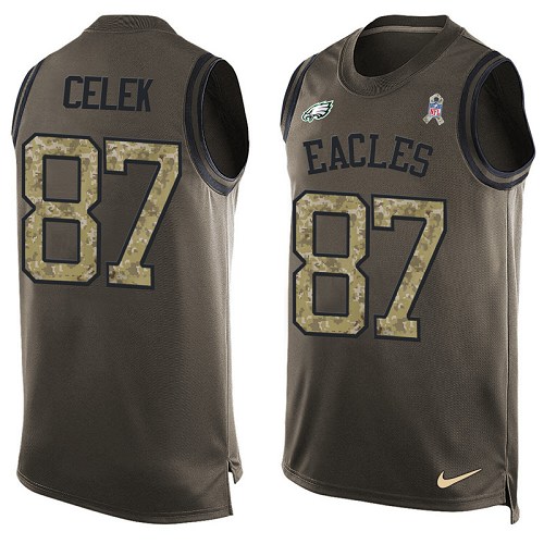 Men's Limited Brent Celek Nike Jersey Green - #87 Salute to Service Tank Top NFL Philadelphia Eagles